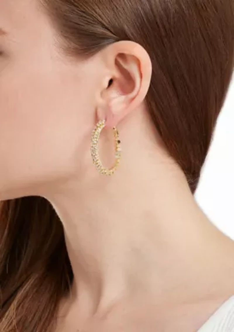 Gold Plated Cubic Zirconia Chain Hoop Twist Oblong Hoop Earrings