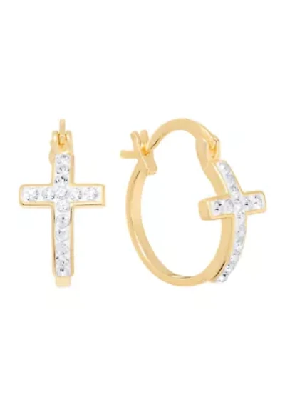 Plated Crystal Cross Clicktop Hoop Earrings