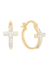 Plated Crystal Cross Clicktop Hoop Earrings