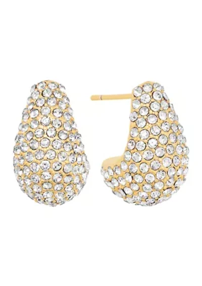 Plated Crystal J-Hoop Post Earrings