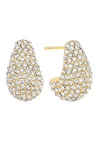 Plated Crystal J-Hoop Post Earrings