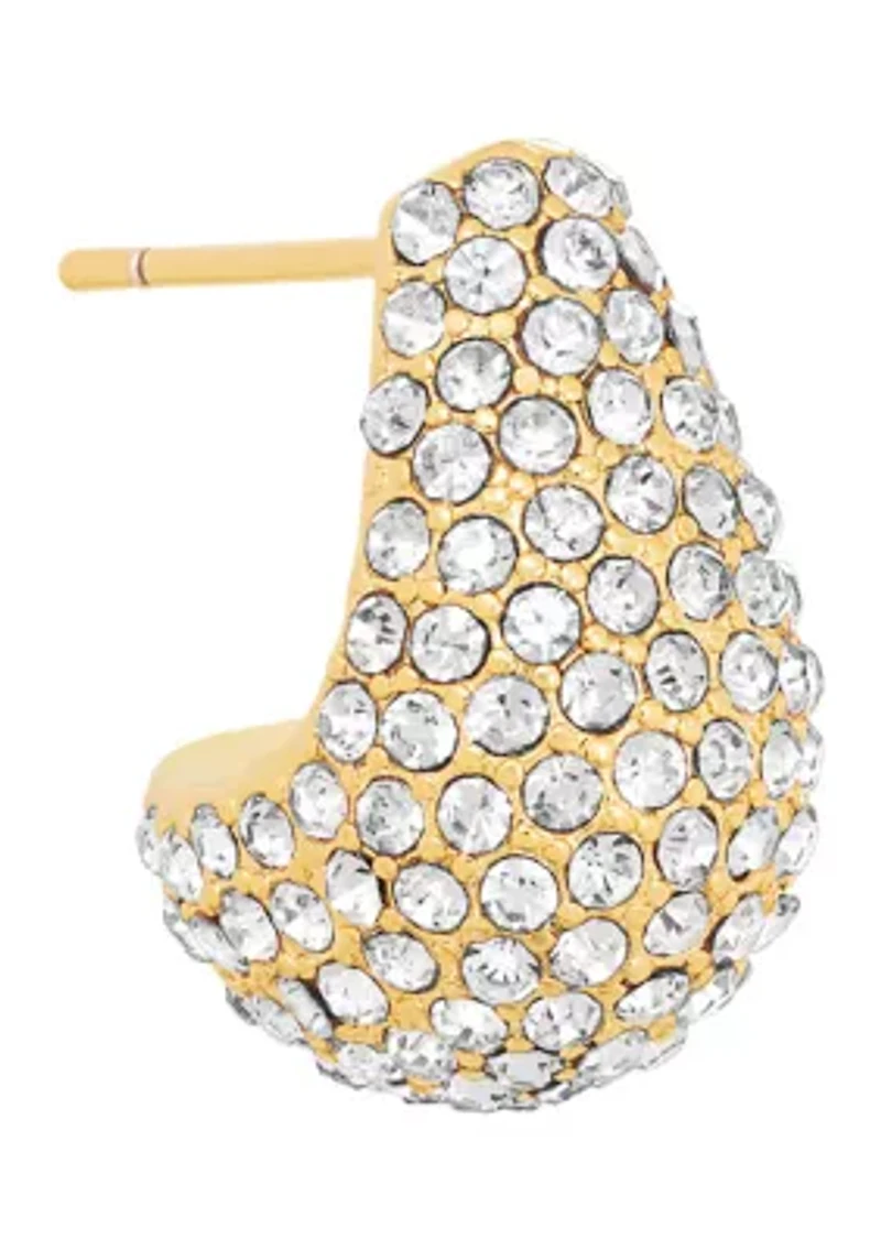 Plated Crystal J-Hoop Post Earrings