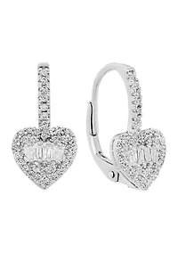 Silver Plated Cubic Pavé Zirconia Heart Drop Earrings