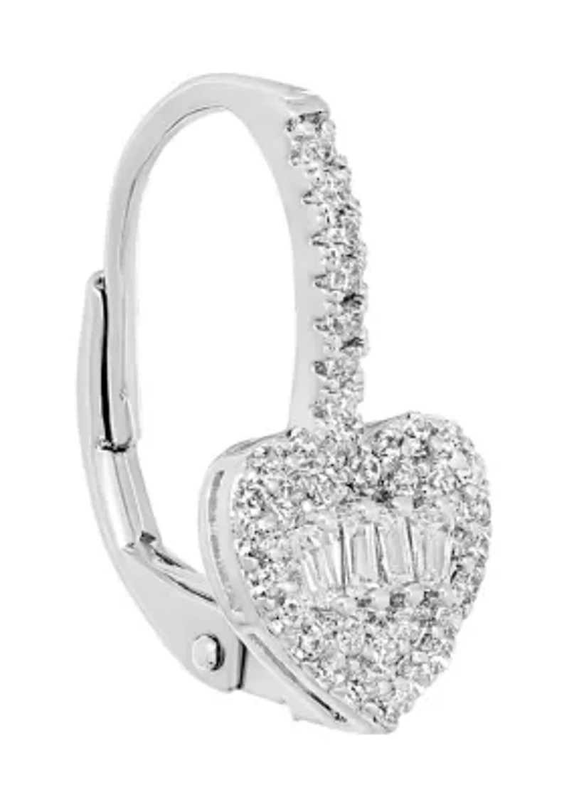 Silver Plated Cubic Pavé Zirconia Heart Drop Earrings