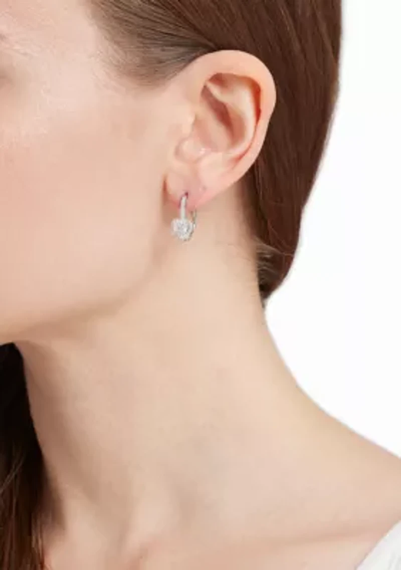 Silver Plated Cubic Pavé Zirconia Heart Drop Earrings