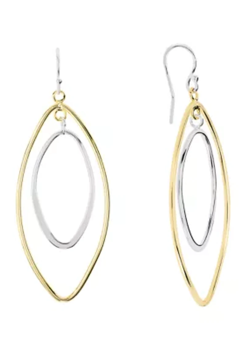 Two Tone Plated Double Open Oval Drop Earrings