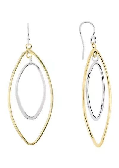 Two Tone Plated Double Open Oval Drop Earrings