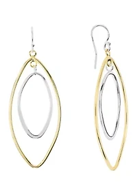 Two Tone Plated Double Open Oval Drop Earrings