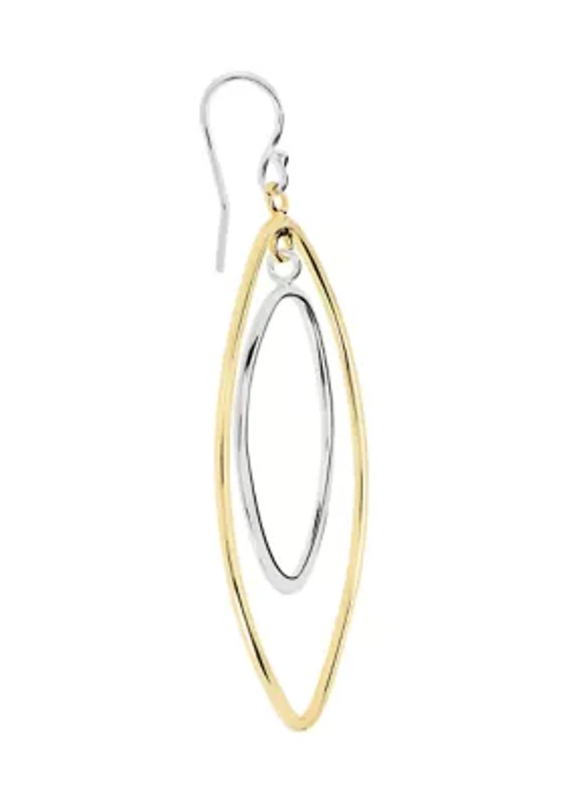 Two Tone Plated Double Open Oval Drop Earrings