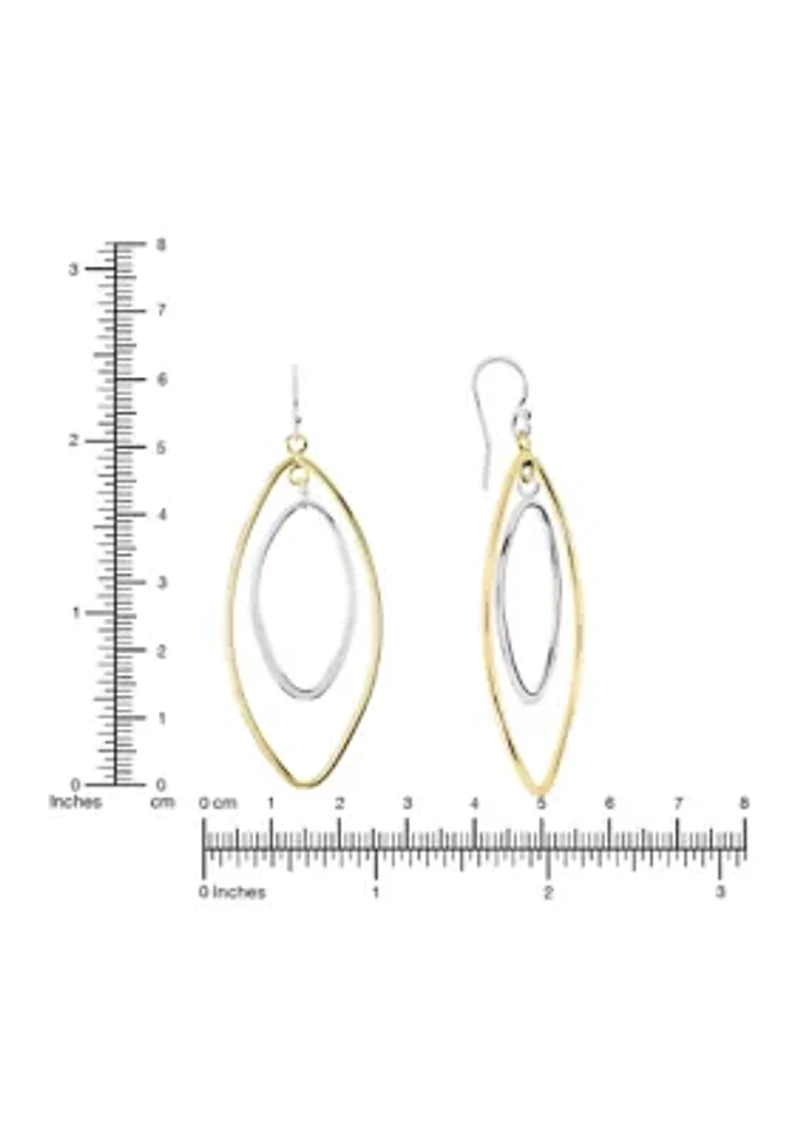 Two Tone Plated Double Open Oval Drop Earrings