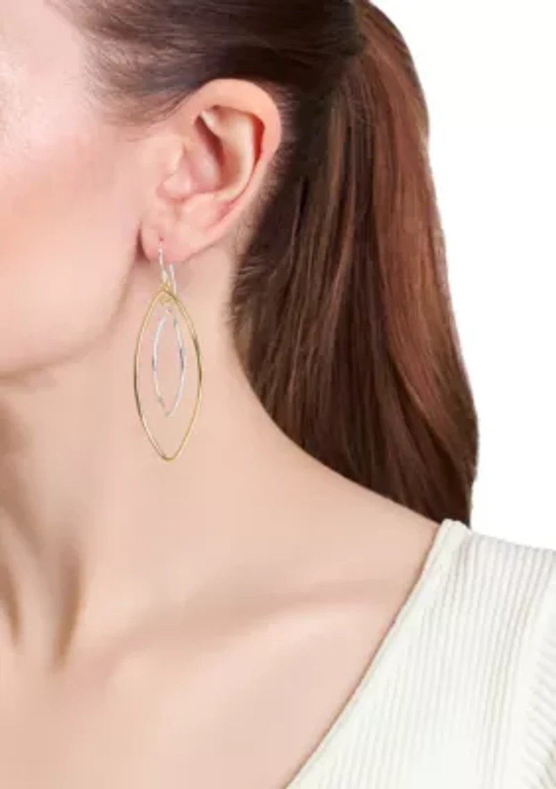 Two Tone Plated Double Open Oval Drop Earrings