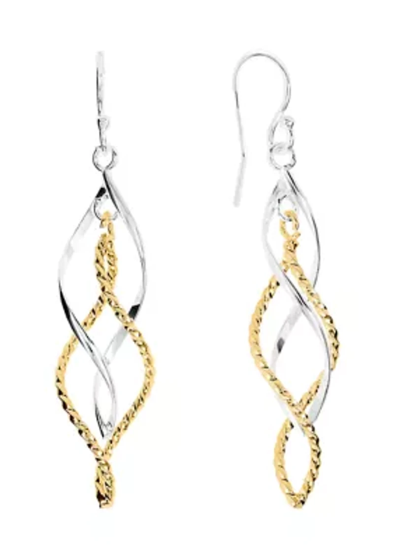 Two Tone Plated Double Open Flame Drop Earrings