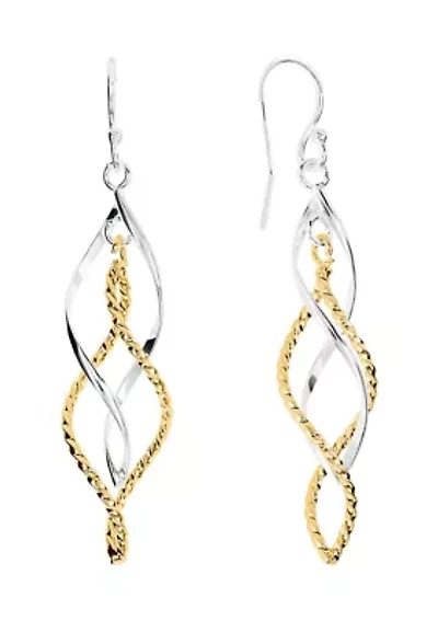 Two Tone Plated Double Open Flame Drop Earrings