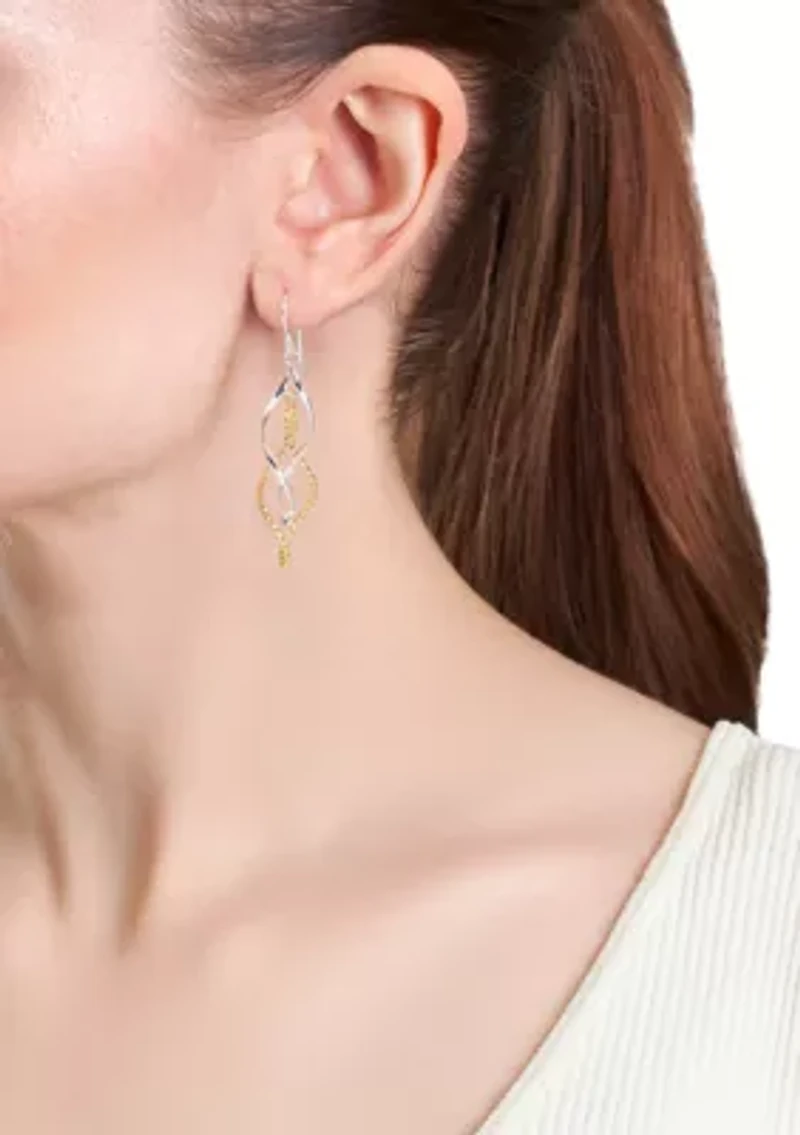 Two Tone Plated Double Open Flame Drop Earrings
