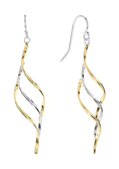 Two Tone Plated Open Wave Drop Earrings