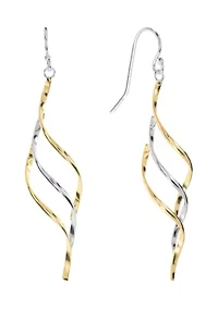 Two Tone Plated Open Wave Drop Earrings