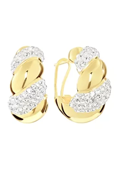 Plated Crystal Croissant Puffy J Hoop Earrings
