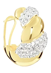 Plated Crystal Croissant Puffy J Hoop Earrings