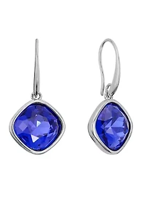 Silver Plated Blue Crystal Cushion Drop Earrings