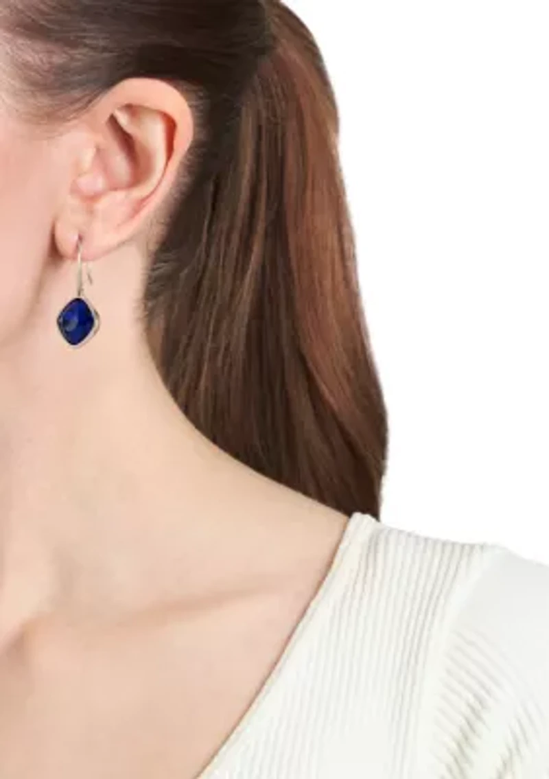 Silver Plated Blue Crystal Cushion Drop Earrings