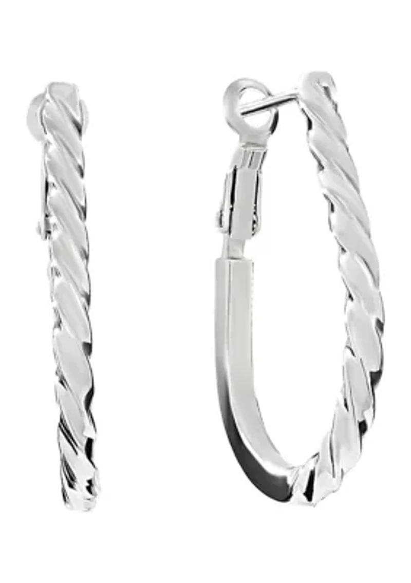 Silver Plated Oblong Twist and Flat Hoop Earrings