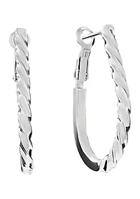 Silver Plated Oblong Twist and Flat Hoop Earrings