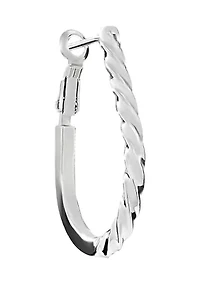 Silver Plated Oblong Twist and Flat Hoop Earrings