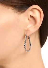 Silver Plated Oblong Twist and Flat Hoop Earrings