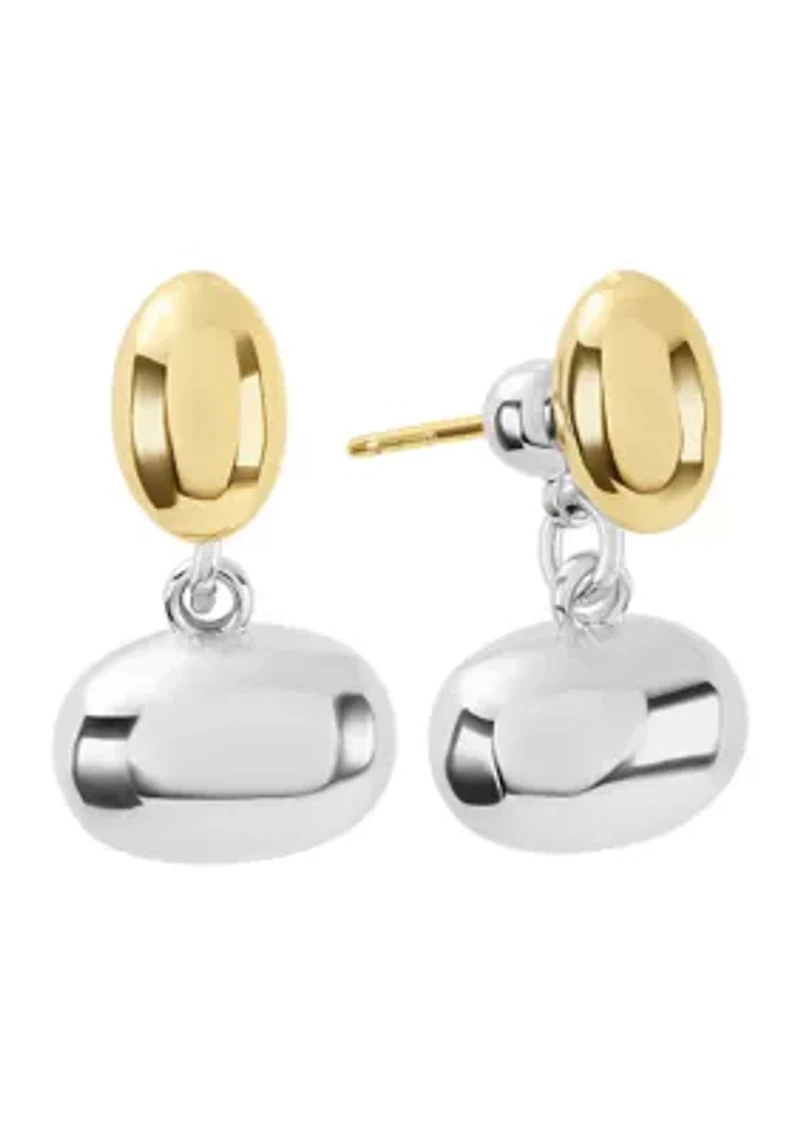 Two Tone Plated Double Oval Ball Drop Earrings