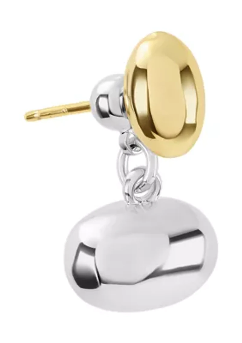 Two Tone Plated Double Oval Ball Drop Earrings