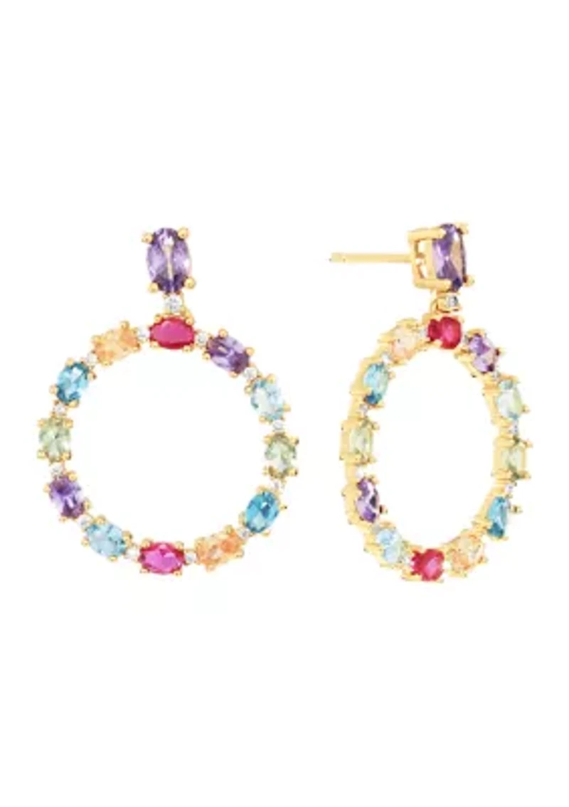 Gold Plated Multi Color Round Drop Post Earrings