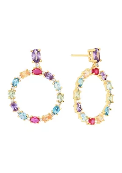 Gold Plated Multi Color Round Drop Post Earrings