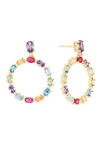 Gold Plated Multi Color Round Drop Post Earrings