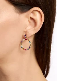 Gold Plated Multi Color Round Drop Post Earrings