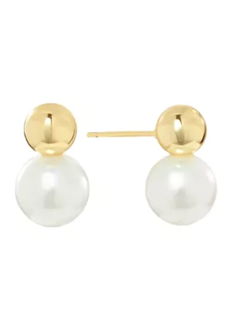 Gold Plated Ball and Pearl Drop Earrings