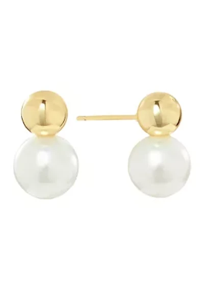 Gold Plated Ball and Pearl Drop Earrings