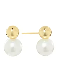 Gold Plated Ball and Pearl Drop Earrings