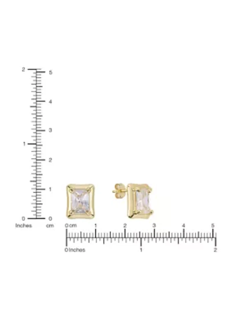 Emerald-Cut Cubic Zirconia Stud Gold Plated Earrings