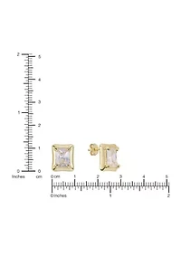  Emerald-Cut Cubic Zirconia Stud Gold Plated Earrings