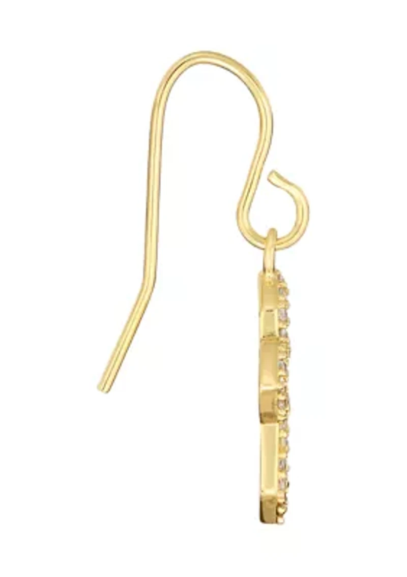 Gold-Plated Cubic Zirconia "Faith" Cross Drop Earrings