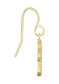 Gold-Plated Cubic Zirconia "Faith" Cross Drop Earrings
