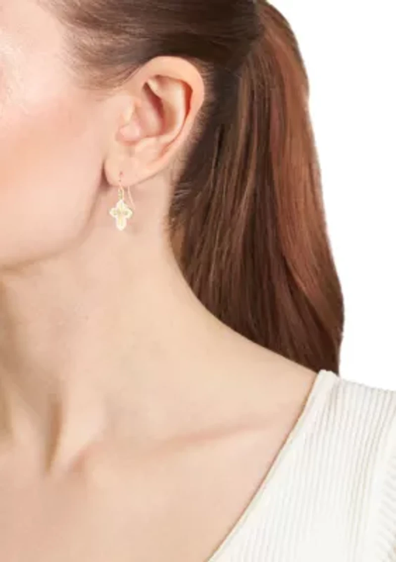 Gold-Plated Cubic Zirconia "Faith" Cross Drop Earrings