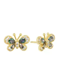 Gold Plated Mystic Cubic Zirconia Halo Butterfly Stud Earrings