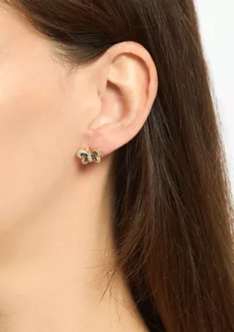 Gold Plated Mystic Cubic Zirconia Halo Butterfly Stud Earrings