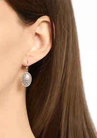 Silver Plated Rose Quartz Oval Dragonfly Drop Earrings