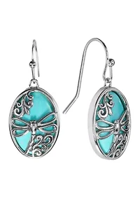 Howlite Turquoise Oval Filigree Dragonfly Drop Earrings