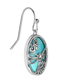 Howlite Turquoise Oval Filigree Dragonfly Drop Earrings