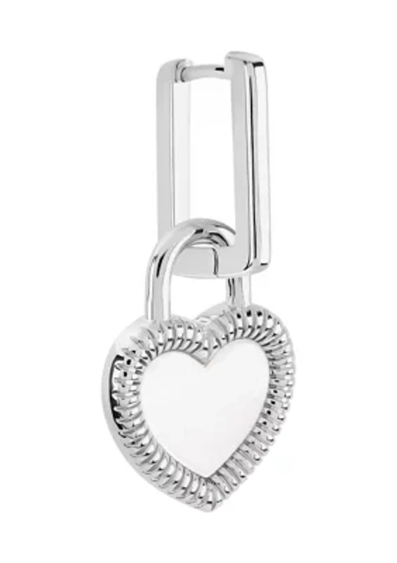 Silver Plated Mother of Pearl Heart Drop Rectangular Hoop Earrings