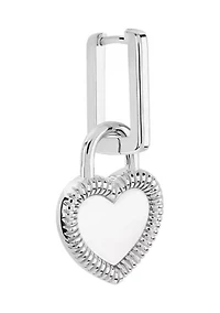 Silver Plated Mother of Pearl Heart Drop Rectangular Hoop Earrings