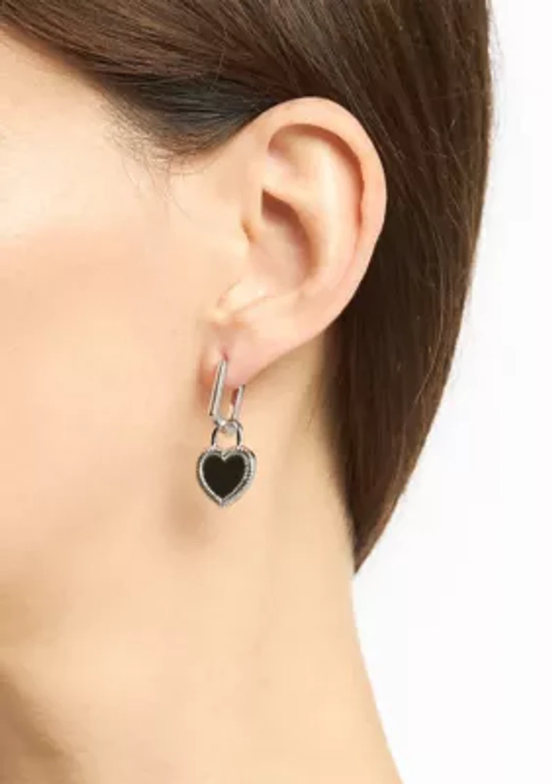 Silver Plated Mother of Pearl Heart Drop Rectangular Hoop Earrings